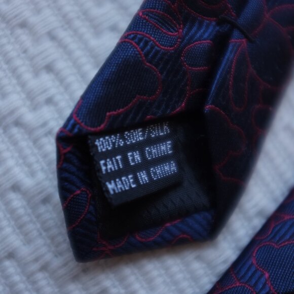 Point Zero luxury blue silk tie with red teddy bear embroidery - Picture 5 of 7